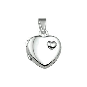 Hartvormig Medaillon met hart decoratie | 925 sterling | Gepolijst Zilver