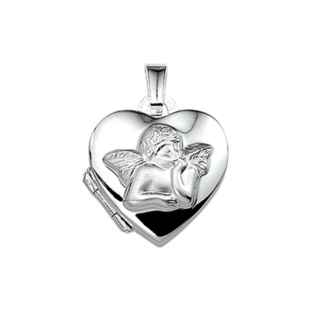 Medaillon hartvormig met engeltje | 925 sterling | Zilver