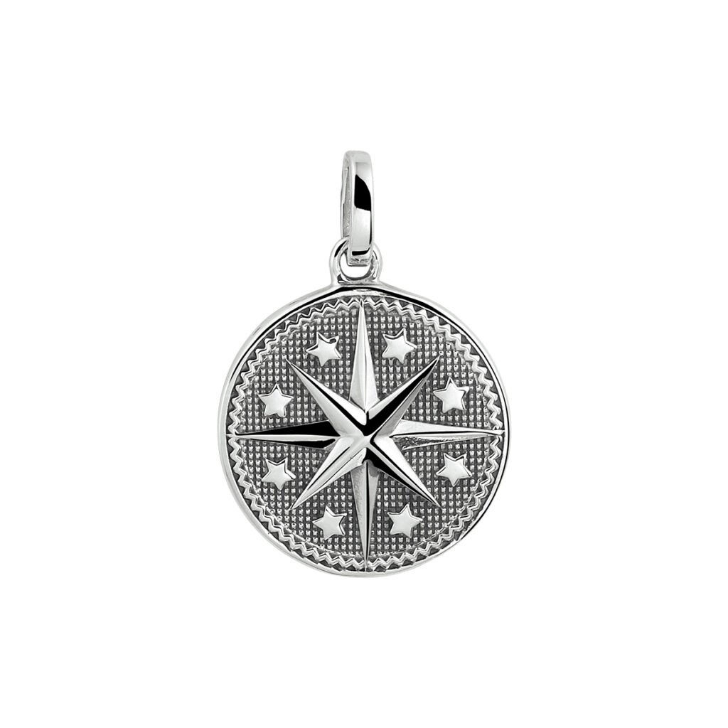 Zilveren hanger windroos | 925 sterling zilver | Geoxideerd