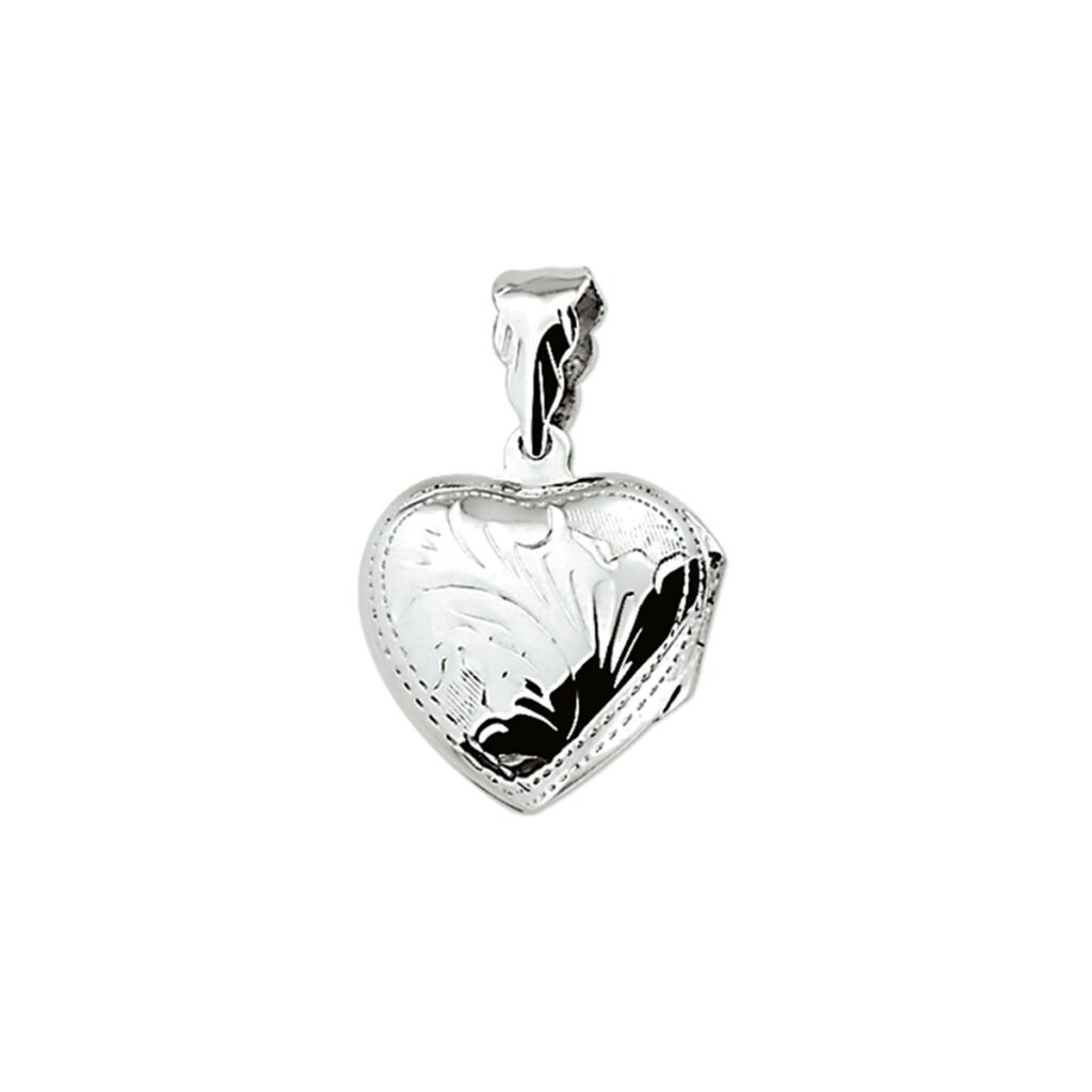 Medaillon hartvormig met foto en decoratief bloempatroon | 925 sterling | Zilver