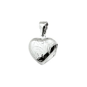 Medaillon hartvormig met foto en decoratief bloempatroon | 925 sterling | Zilver