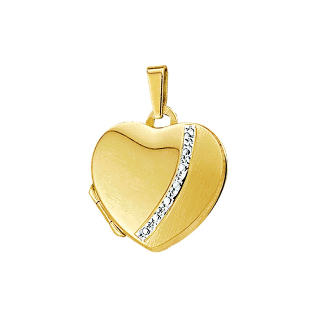Gouden foto medaillon in hartvorm met zirkonia's | Geelgoud | 17,5 x 17 mm | 14 karaat