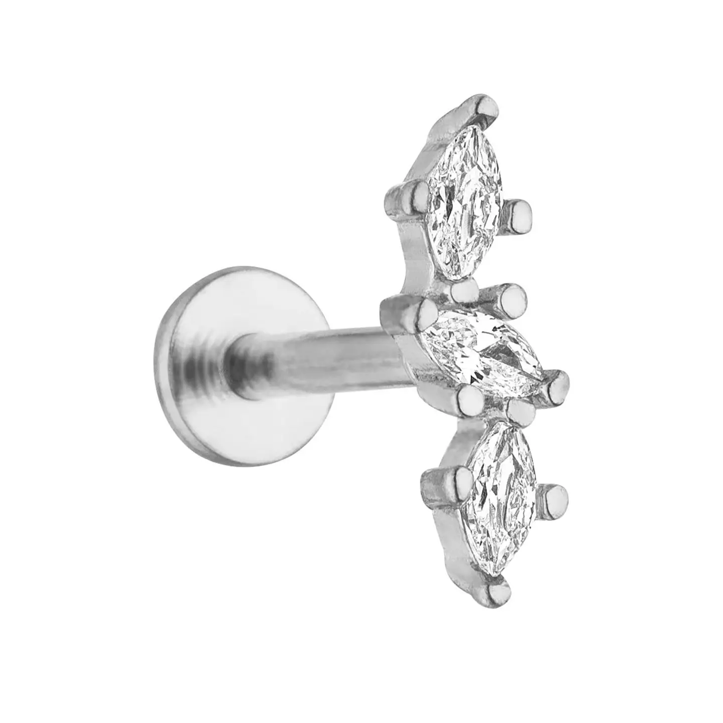 Titanium Piercing met Diamantblaadjes – Zilverkleurig