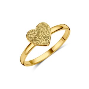 14K gouden ring met hartvormig vlak en vingerafdruk - Names4ever GZR13062