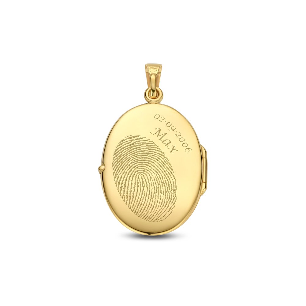 Gouden Medaillon ovaaltje met beschermengel - vingerafdrukgravure