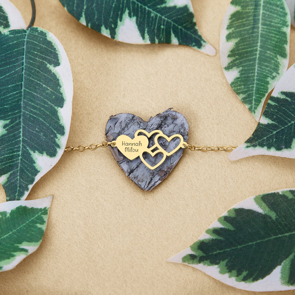 Names4ever GNA159 gouden hartjesarmband met persoonlijke namen