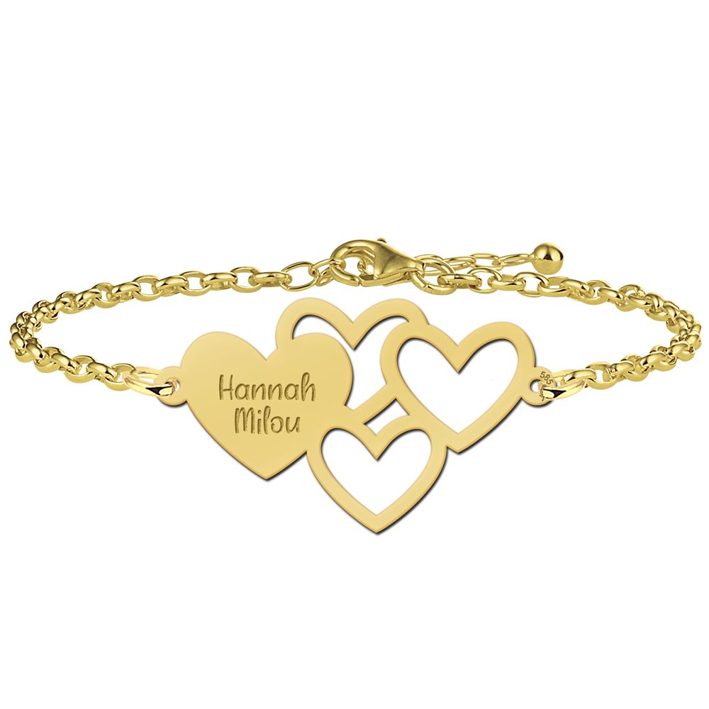 Names4ever GNA159 gouden hartjesarmband met persoonlijke namen
