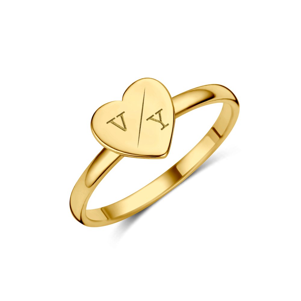 Gouden ring met hartje en initialen - Names4ever GZR13060