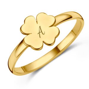 Gouden ring met klaver en initialen - Names4ever GZR12058