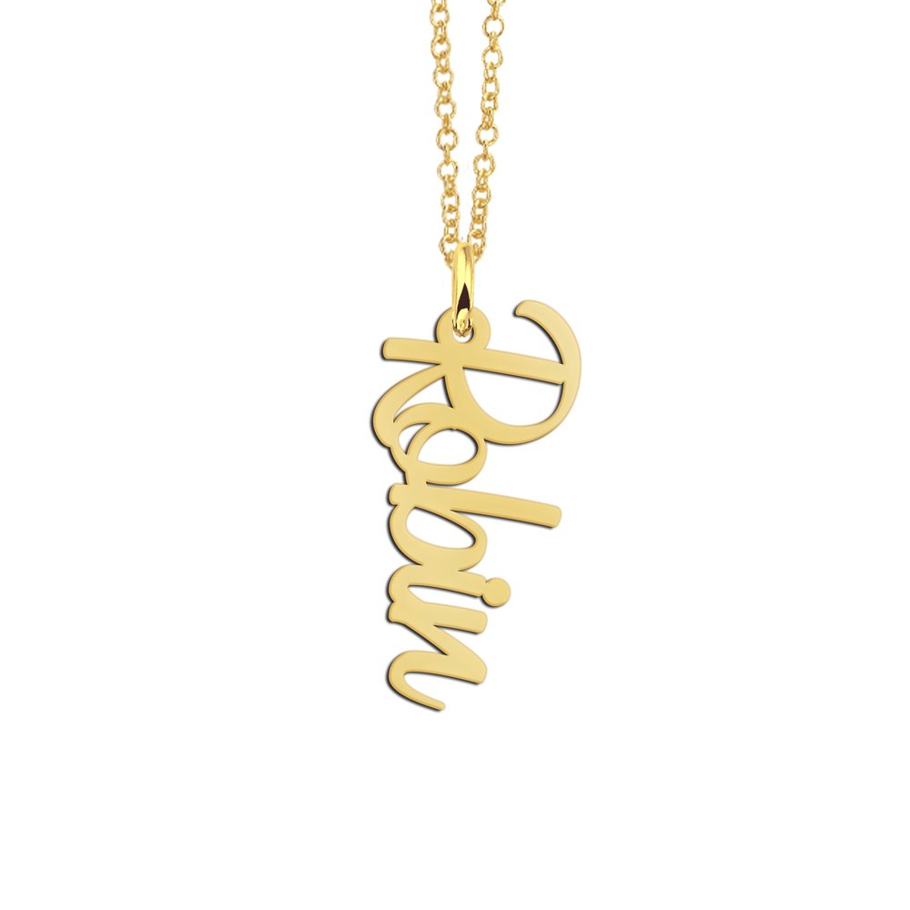 Gouden verticale naamketting Robin - Names4ever GNK80