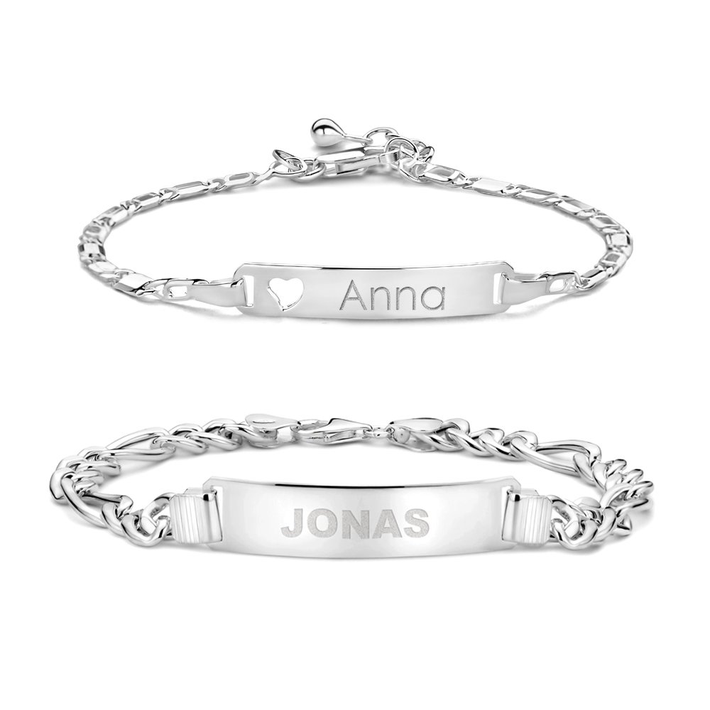 Set armbanden met naam dames en heren zilver - Names4ever ZNA166