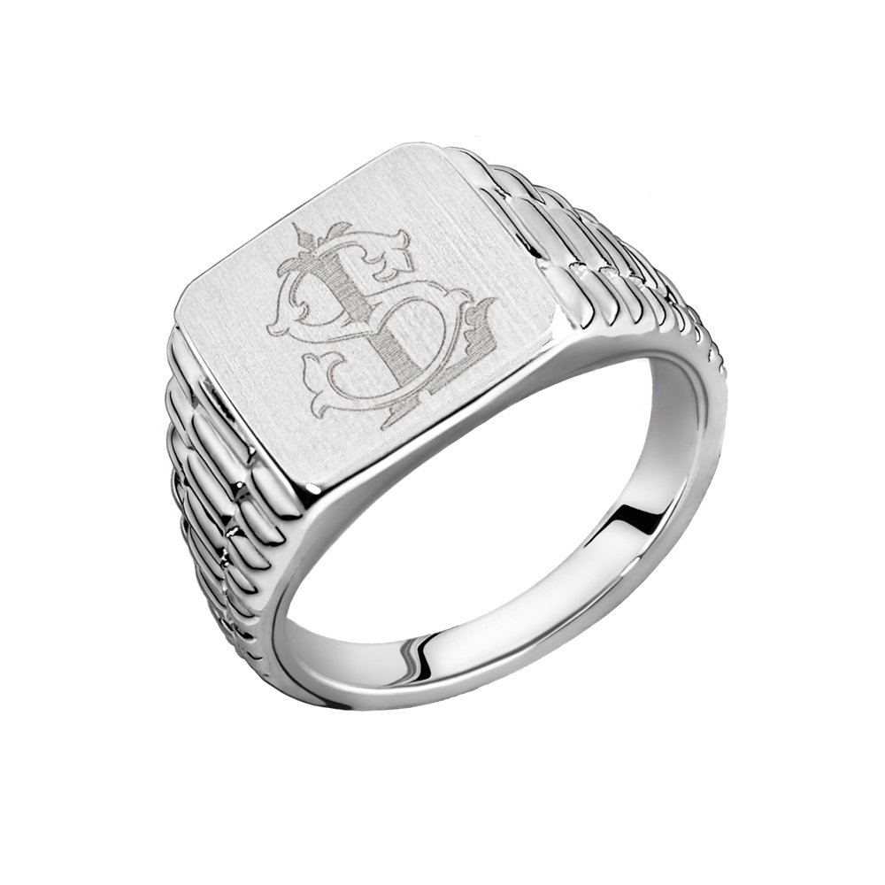 Vierkante Rolex-stijl zilveren monogram zegelring - Names4ever ZZR11057