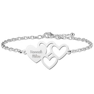Zilveren armband met namen en hartjes - Names4ever