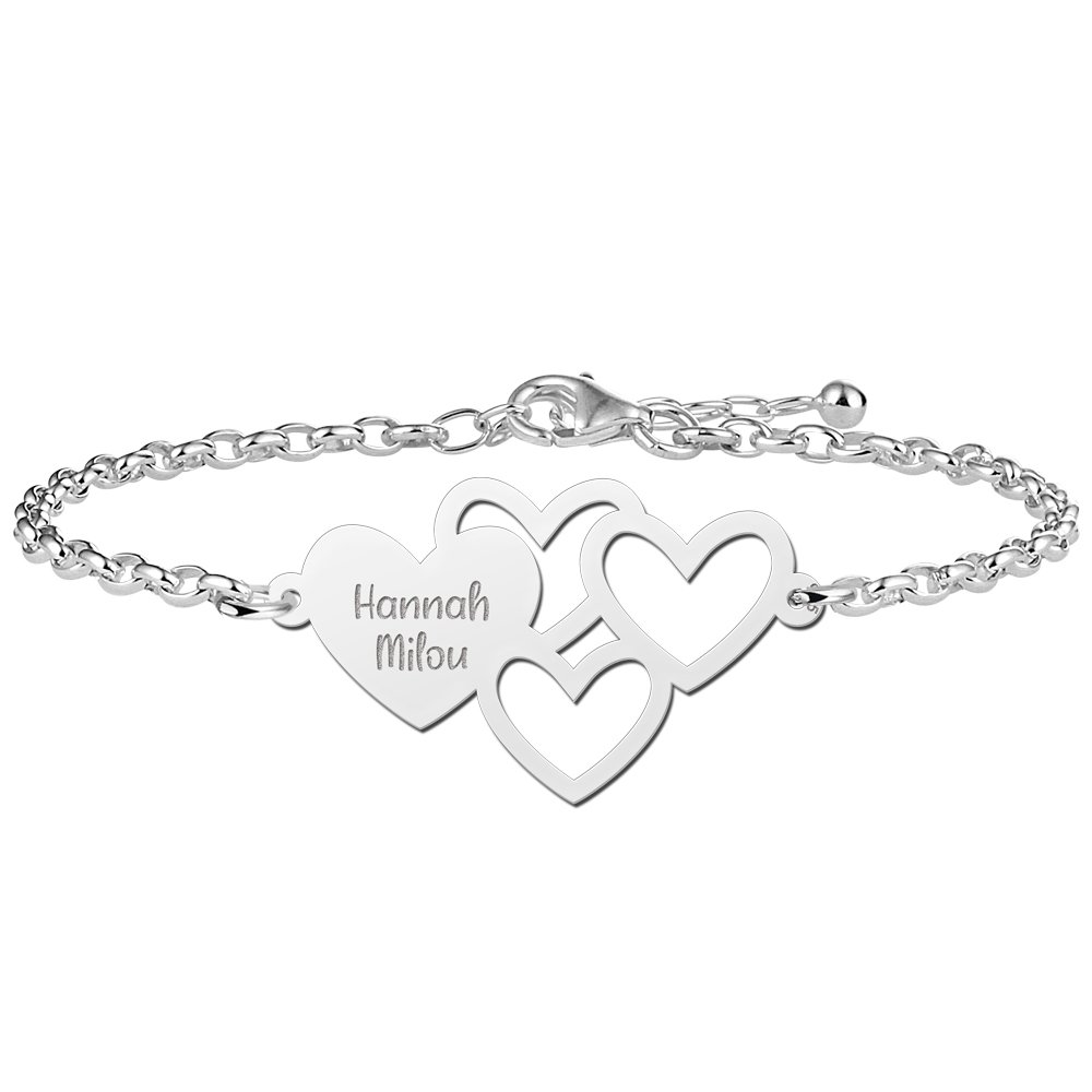 Zilveren armband met namen en hartjes - Names4ever