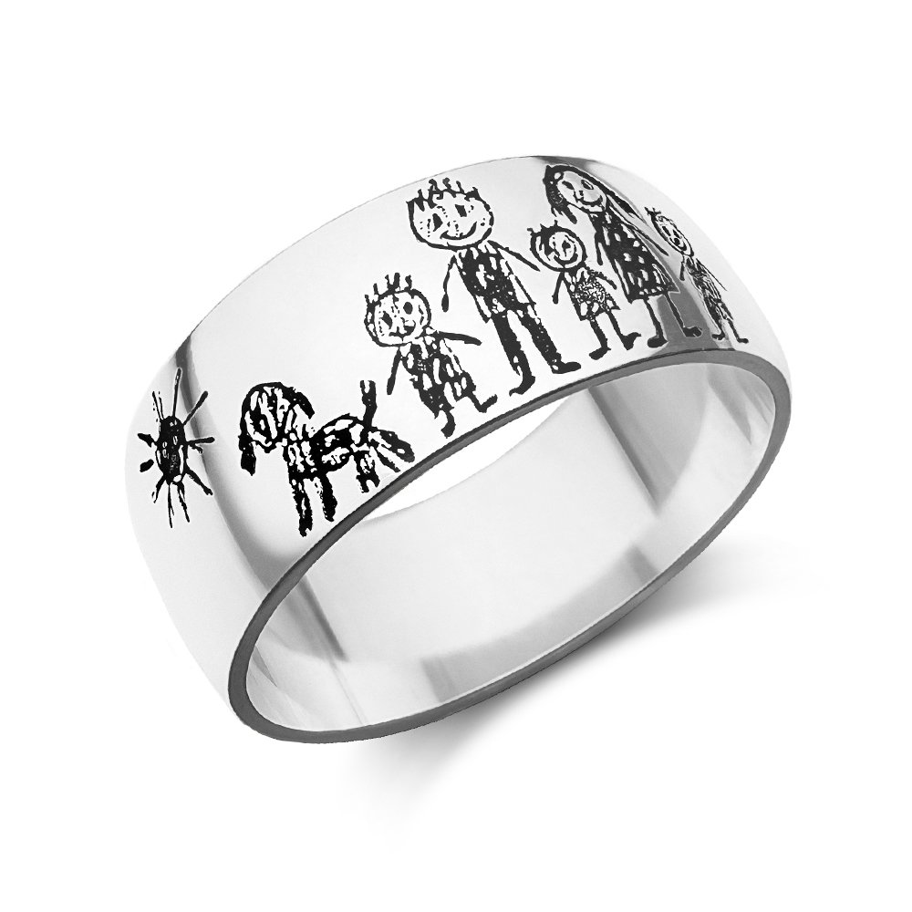 Names4ever ZTRB09 Zilveren ring met kindertekening gravure