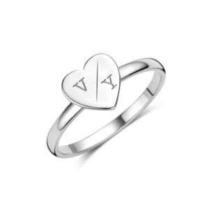 Zilveren ring met hartje en initialen - Names4ever ZZR13060