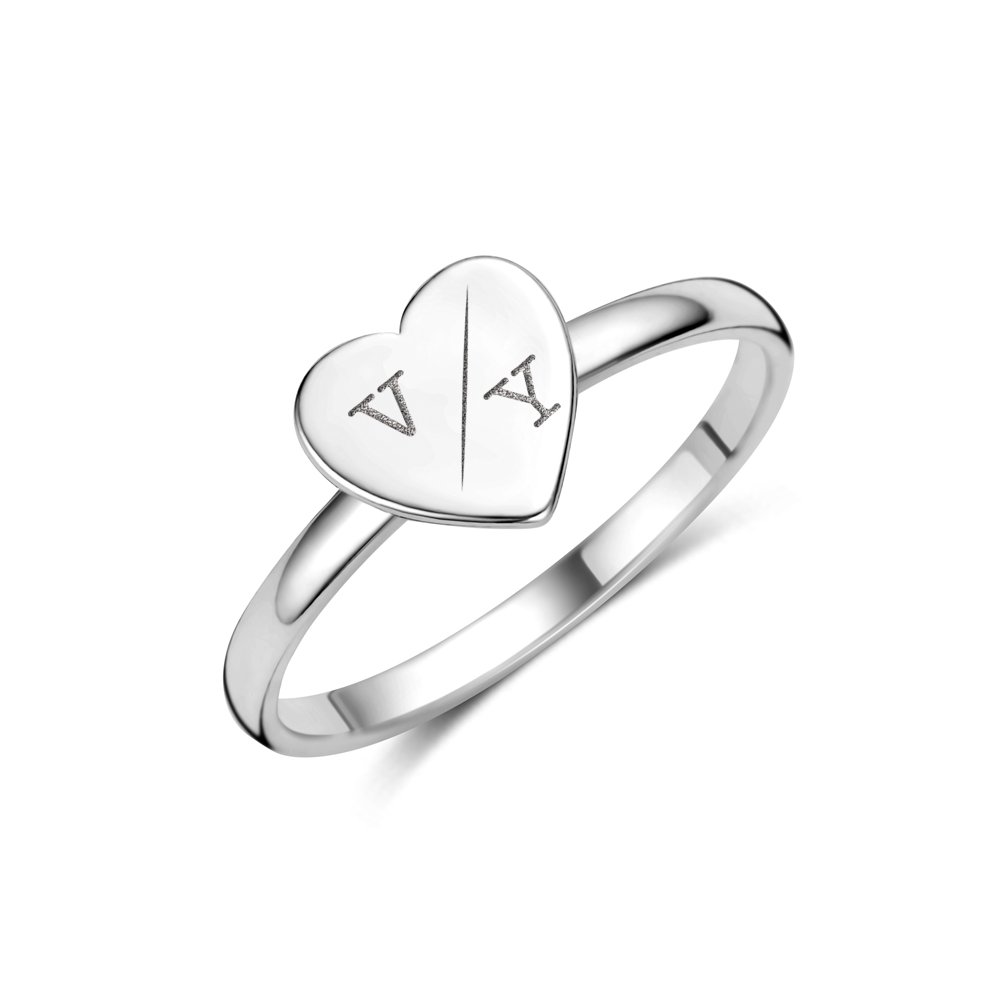 Zilveren ring met hartje en initialen - Names4ever ZZR13060