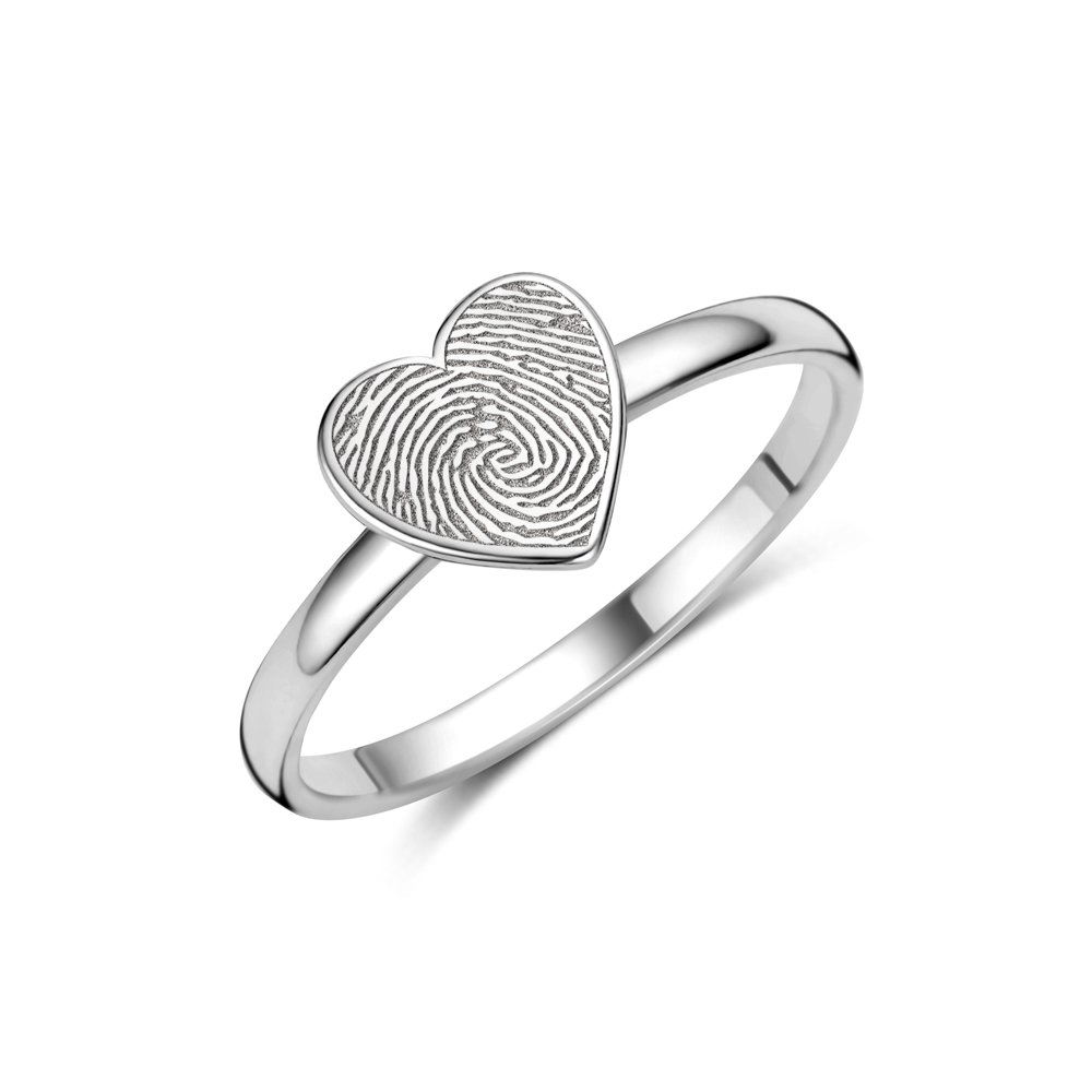 Zilveren ring met hartje en vingerafdruk - Names4ever ZZR13062