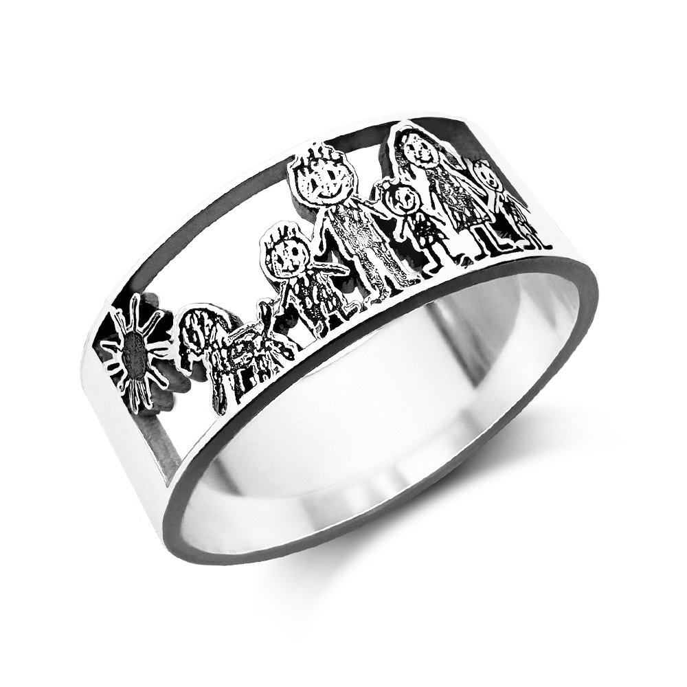 Names4ever ZTRV09 Zilveren ring met kindertekening uitsnede