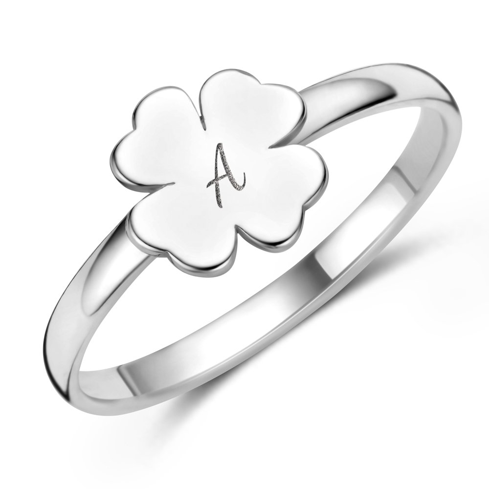 Zilveren ring met klaver en initialen - Names4ever ZZR12058