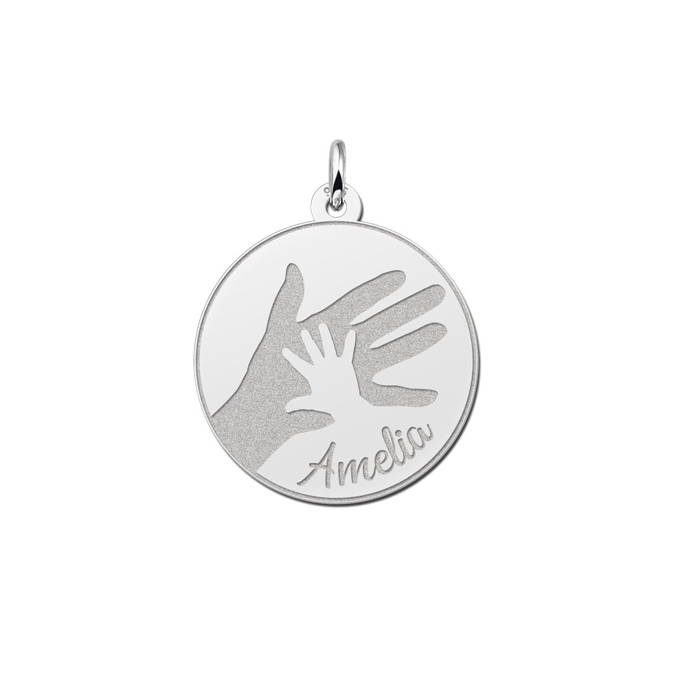 Names4ever ZMKH49 Zilveren ronde hanger met grote en kleine handafdruk