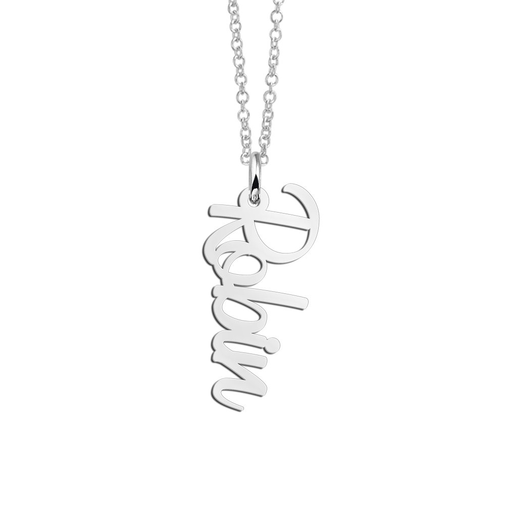Zilveren verticale naamketting Robin - Names4ever ZNK80