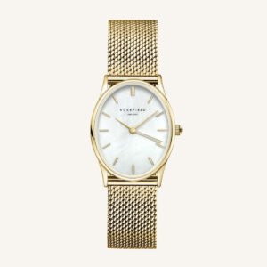 Rosefield Oval Pearl Mesh horloge – goudkleurig – productfoto 1