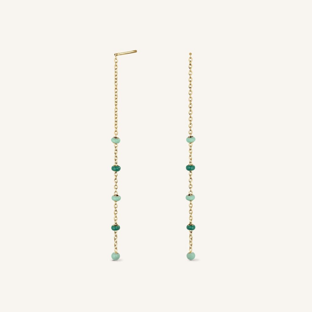 Rosefield Emerald Dotted Threader oorbellen – goudkleurig – productfoto 1