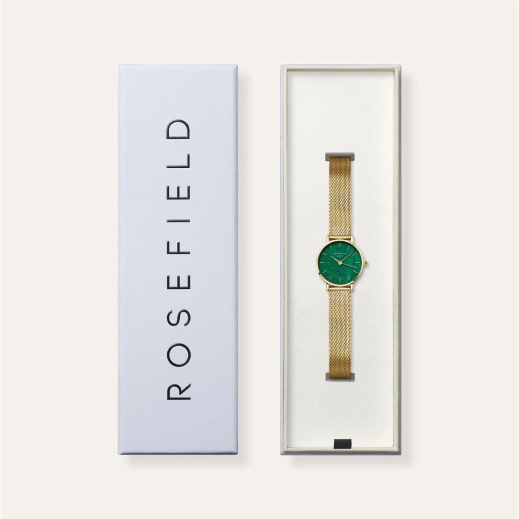Rosefield Small Edit Emerald Mesh horloge – goudkleurig / groen – productfoto 5