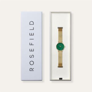 Rosefield Small Edit Emerald Mesh horloge – goudkleurig / groen – productfoto 5