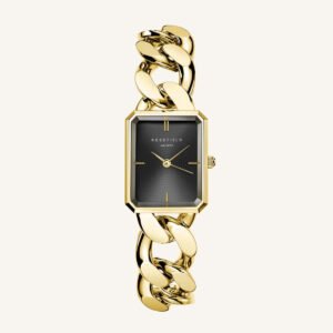 Rosefield Octagon XS Studio Black horloge – goudkleurig / zwart – productfoto 1
