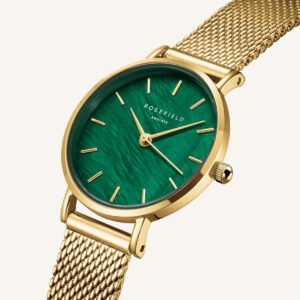 Rosefield Small Edit Emerald Mesh horloge – goudkleurig / groen – productfoto 3