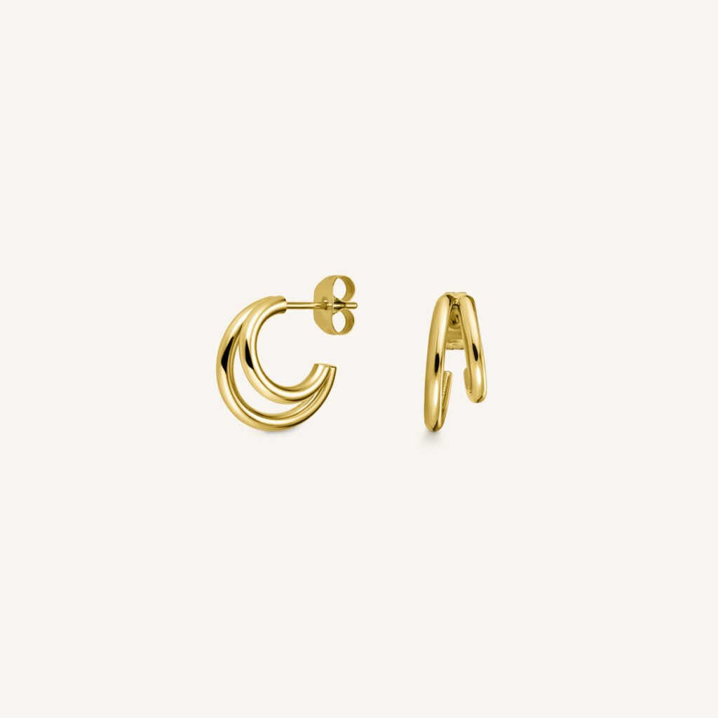 Rosefield Double oorring – goudkleurig – productfoto 1
