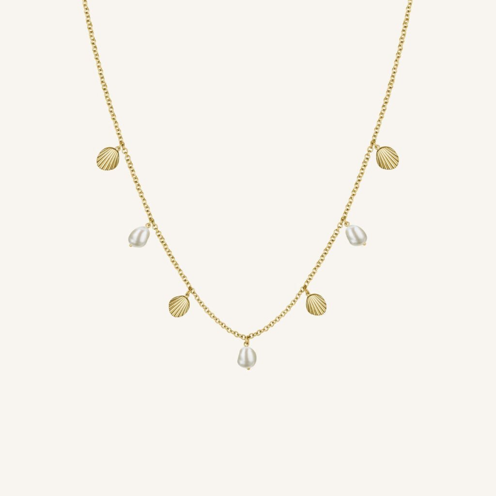 Rosefield Multi shell and pearl necklace – goudkleurig / zilverkleurig – productfoto 1