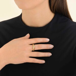 Rosefield Crossed ring – goudkleurig – productfoto 2