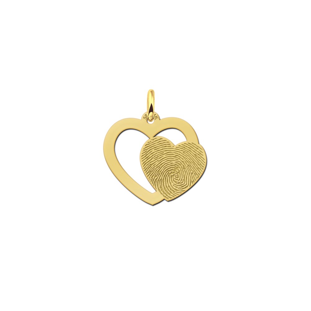 Gouden dubbele hart hanger met vingerafdruk GHEV049