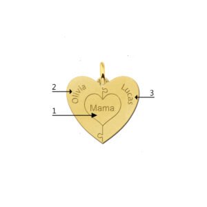 Gouden hart hanger met puzzelstukjes en namen GFH82 detail 1