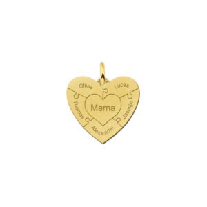 Gouden hart hanger met puzzelstukjes en namen GFH82