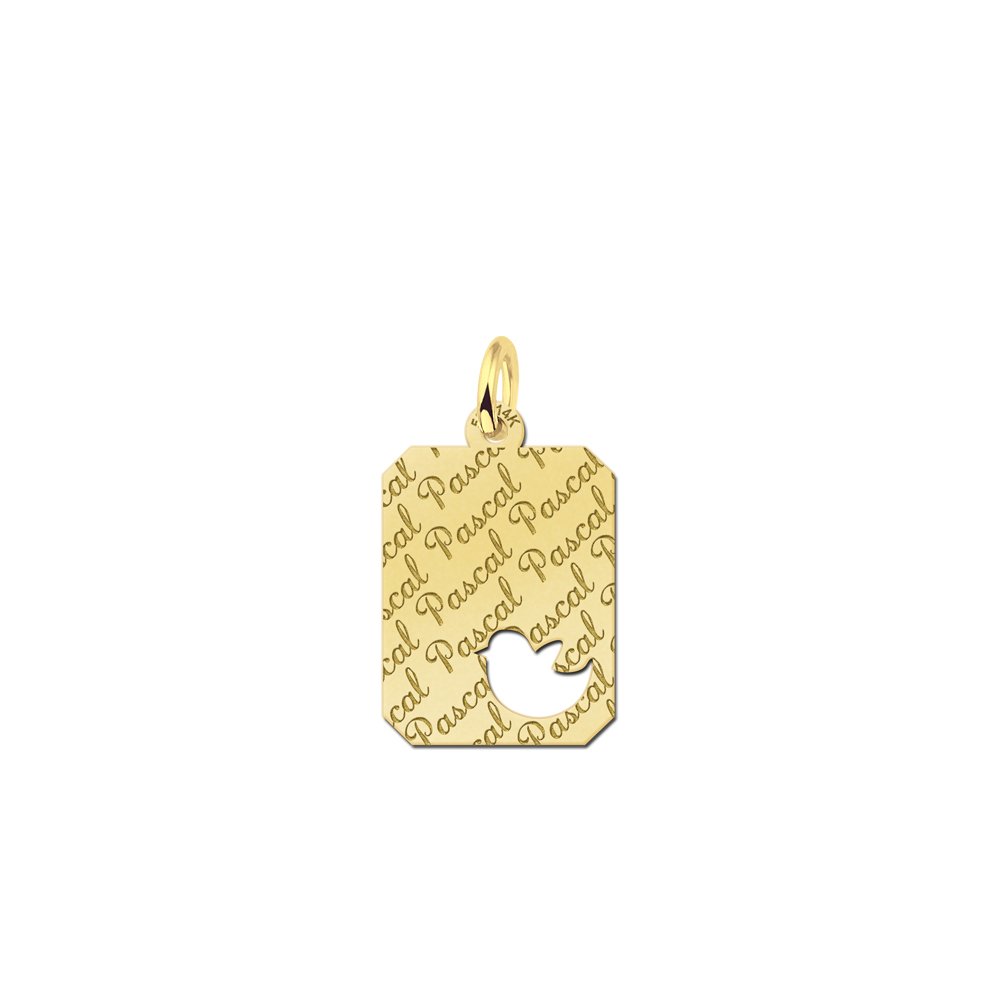 Gouden bedel met vogel en naamgravure GNDGP045