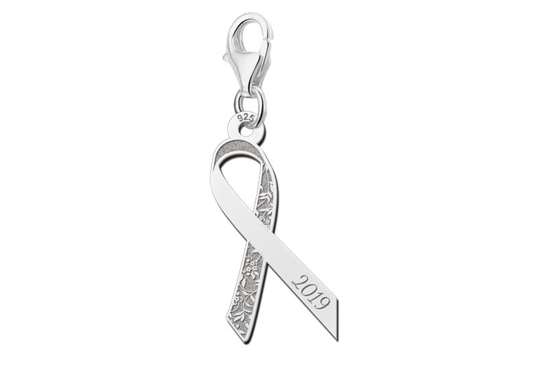 Bedel voor Pink Ribbon met bloemen en gravure — afbeelding 1