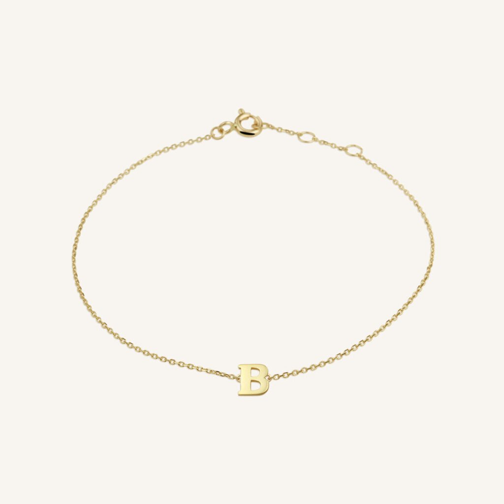 Rosefield Initial armband B – 14 karaat goud – productfoto 1