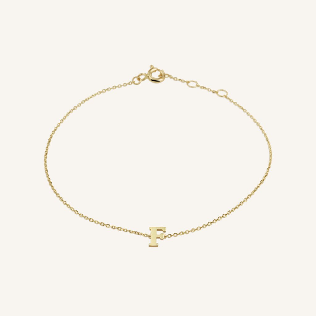 Rosefield Initial armband F – 14 karaat goud – productfoto 1