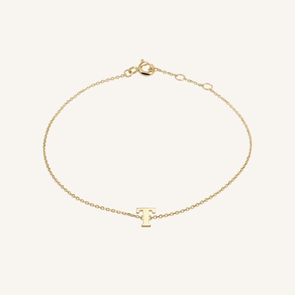 Rosefield Initial armband T – 14 karaat goud – productfoto 1