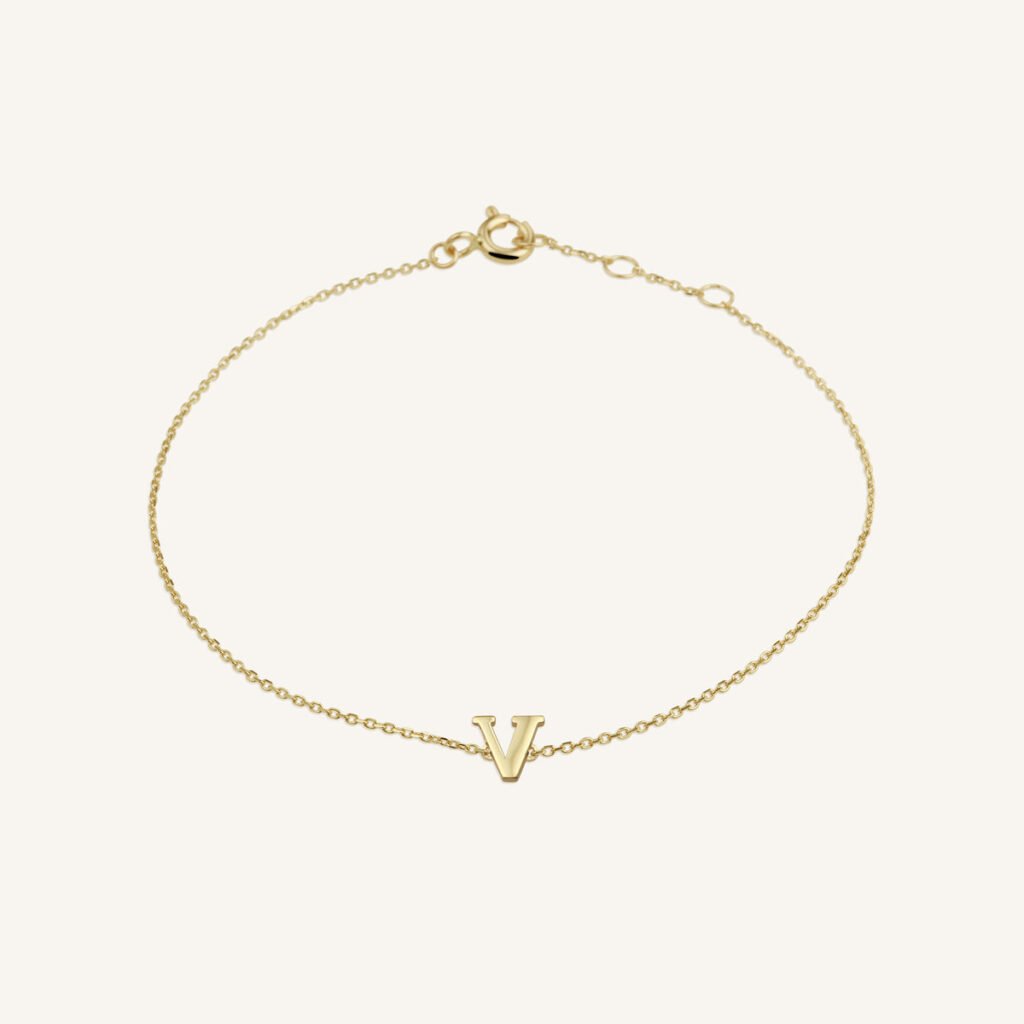 Rosefield Initial armband V – 14 karaat goud – productfoto 1
