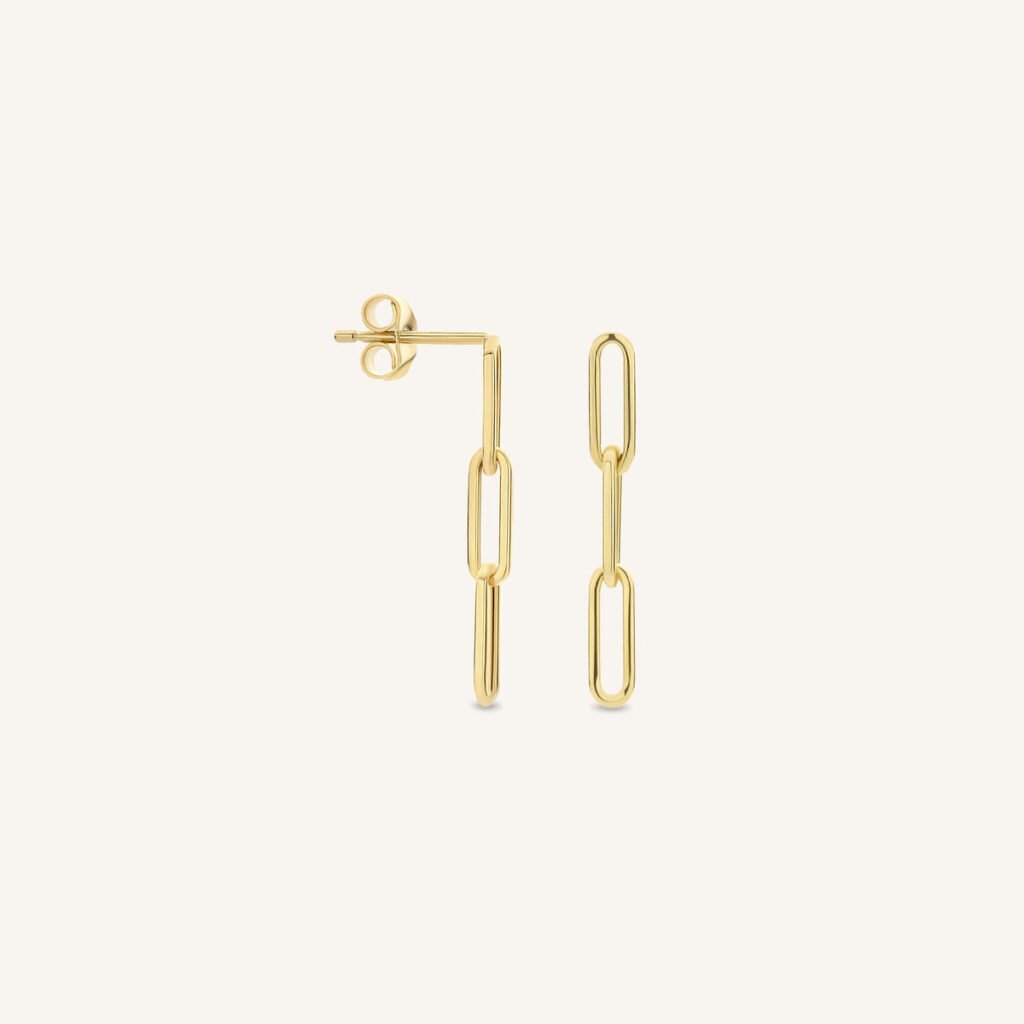 Rosefield Paperclip Dangle Oorknopjes – 14 karaat goud – productfoto 1
