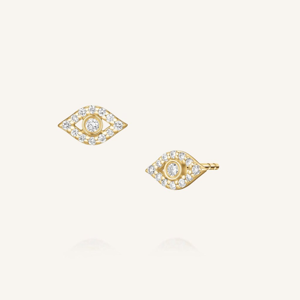 Rosefield Evil Eye oorknopjes – 14 karaat goud met labdiamanten – productfoto 1