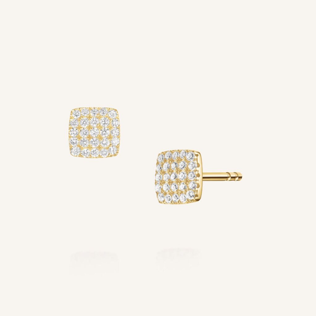 Rosefield Square Pave oorknopjes – 14 karaat goud met labdiamanten – productfoto 1