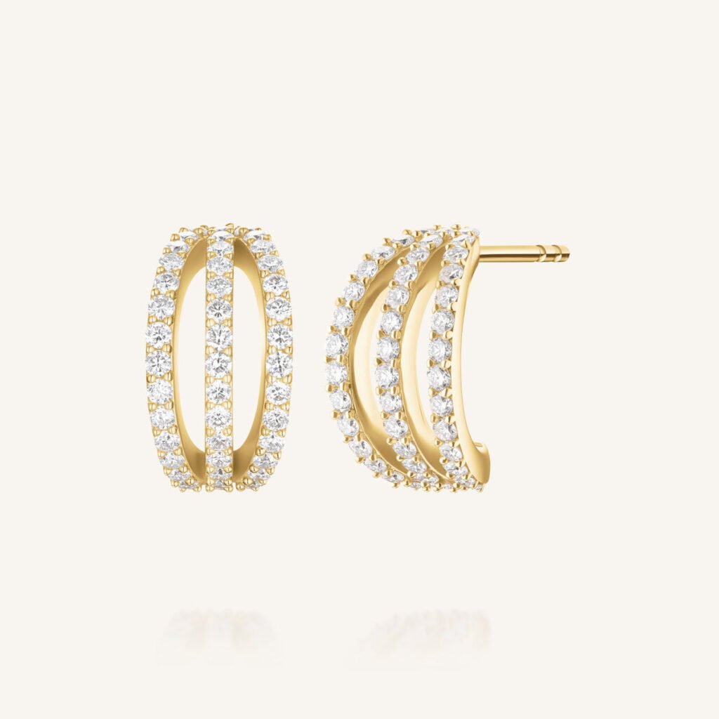 Rosefield Triple Pave oorringen – 14 karaat goud met labdiamanten – productfoto 1