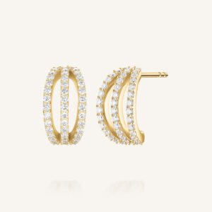 Rosefield Triple Pave oorringen – 14 karaat goud met labdiamanten – productfoto 1