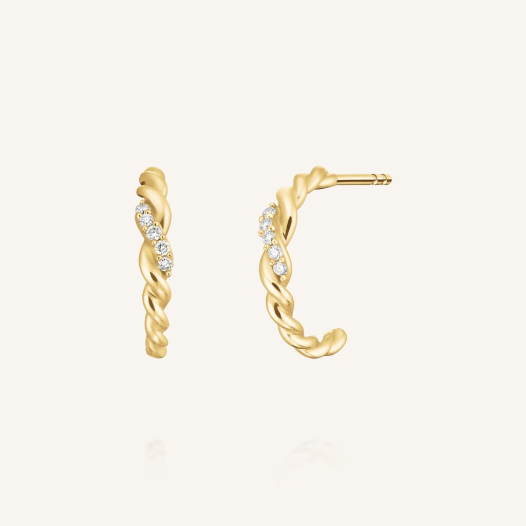 Rosefield Twisted oorringen – 14 karaat goud met labdiamanten – productfoto 1
